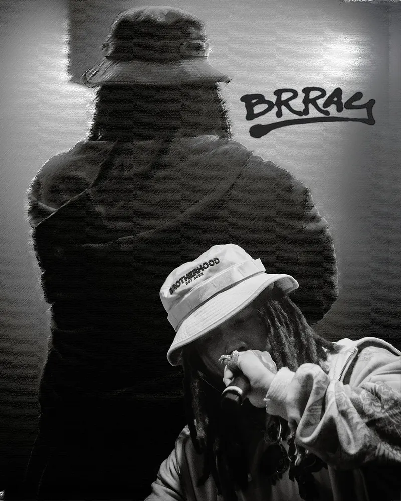 Black-and-white concert collage with hand-drawn lettering
