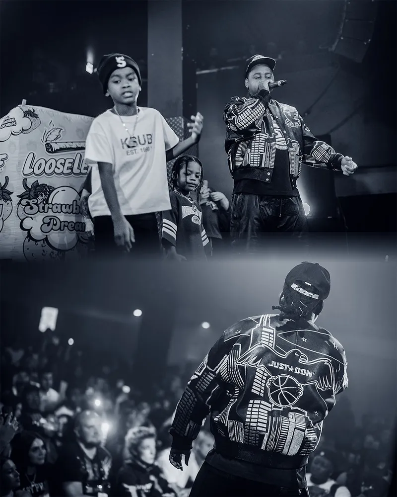 Two-frame black-and-white collage of live performances