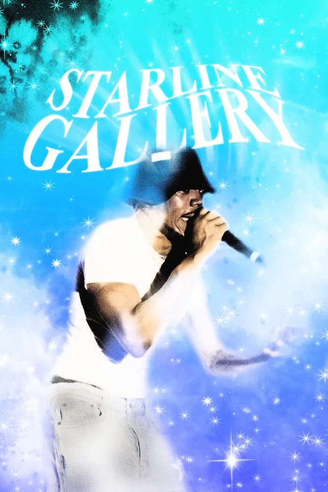Blue-toned performer artwork with Starline Gallery lettering